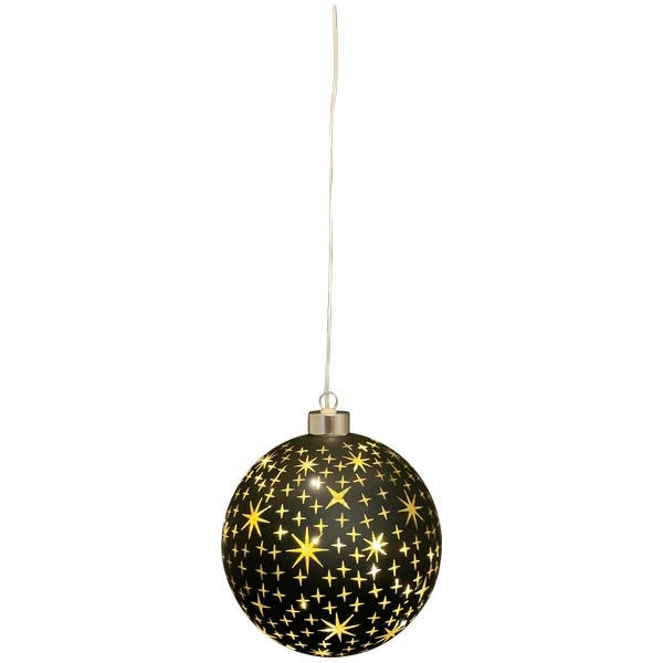 LED Glaskugel Glas schwarz/gold Sterne mit Timer Ø15cm Weihnachtskugel LED zum Hängen Elegante LED Kugel als festliche Weihnachtsbeleuchtung