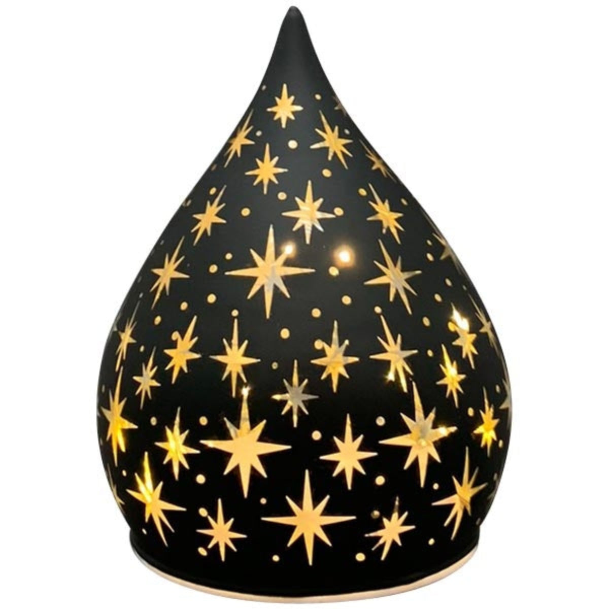 LED Glastropfen Licht Lumière Leuchte Glas schwarz/gold Sterne mit Timer H12cm+15cm Weihnachten Tischdeko 2Größen wählbar