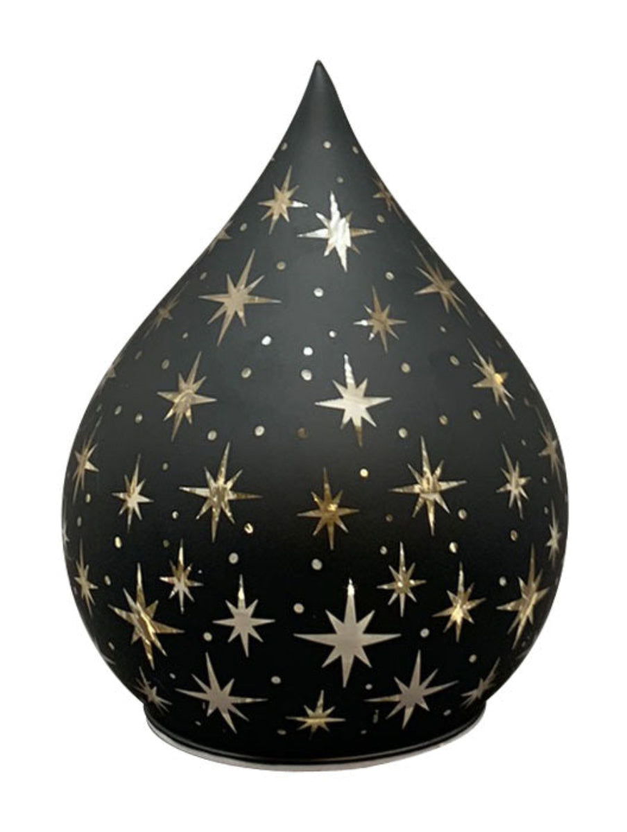 LED Glastropfen Licht Lumière Leuchte Glas schwarz/gold Sterne mit Timer H12cm+15cm Weihnachten Tischdeko 2Größen wählbar
