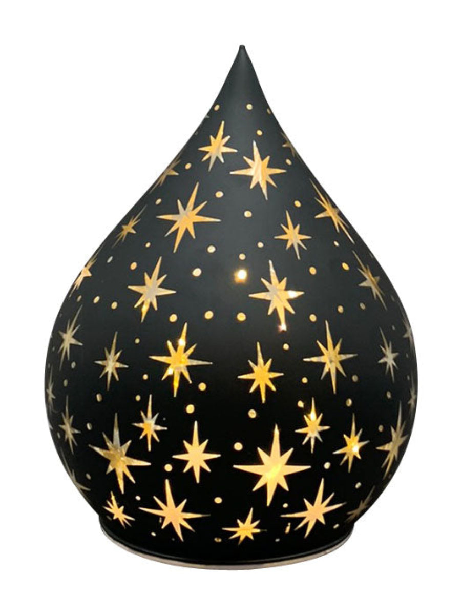LED Glastropfen Licht Lumière Leuchte Glas schwarz/gold Sterne mit Timer H12cm+15cm Weihnachten Tischdeko 2Größen wählbar
