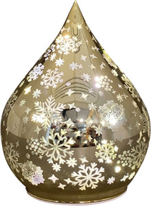 LED Glastropfen Glas amber/gold Schneeflocke mit Timer stehend H15cm + H21cm 2Größen wählbar