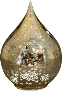 LED Glastropfen Glas amber/gold Schneeflocke mit Timer stehend H15cm + H21cm 2Größen wählbar