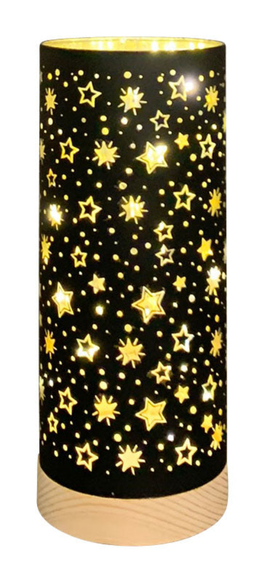 LED Licht Lumière Leuchte Glas schwarz/gold Sterne mit Timer Ø9cm H22cm