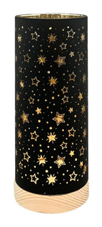 Lade das Bild in den Galerie-Viewer, LED Licht Lumière Leuchte Glas schwarz/gold Sterne mit Timer Ø9cm H22cm
