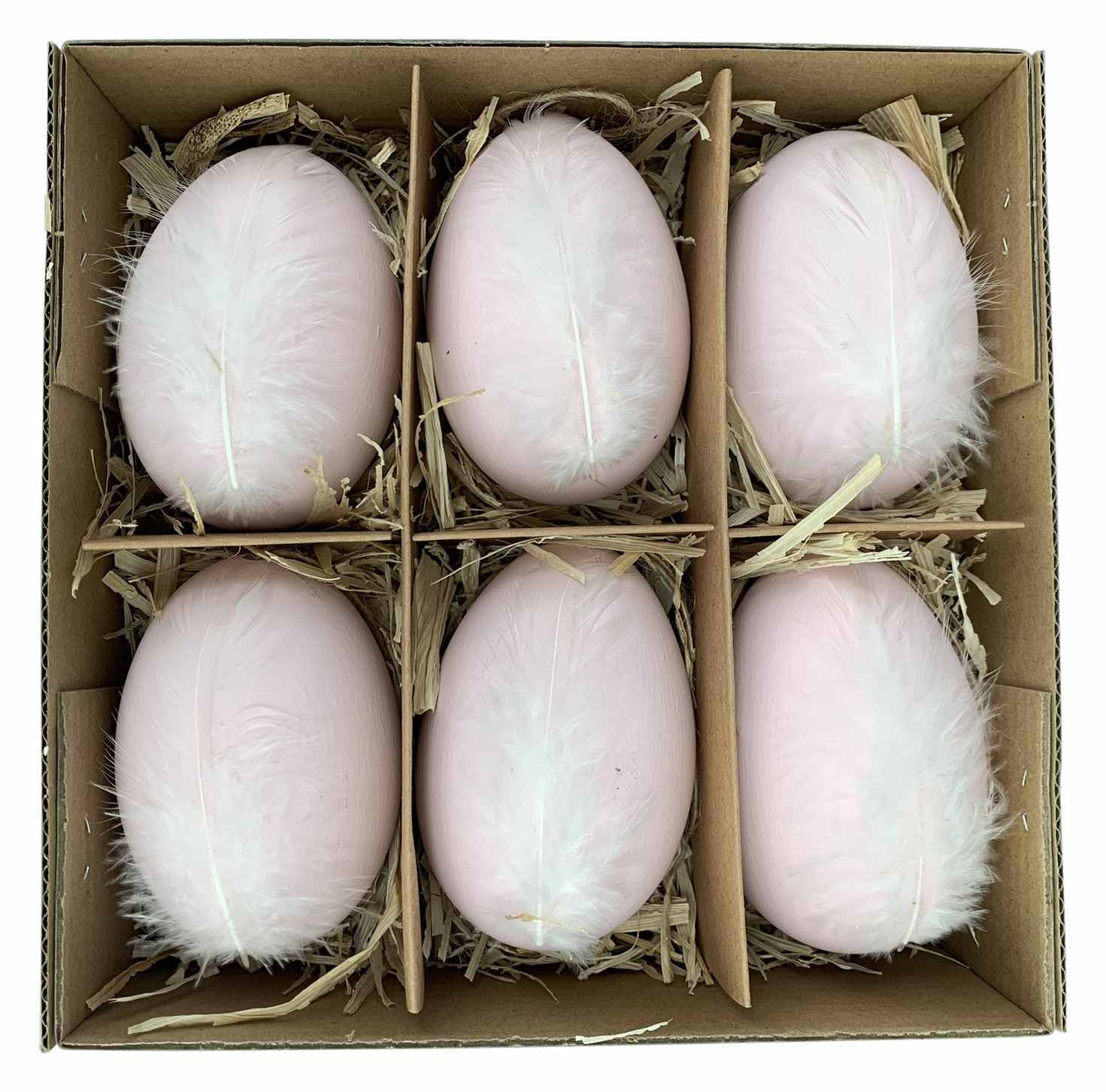 6x Ostereier echte Hühnereier Osterschmuck Ei Goog mit Feder rosa Ostern