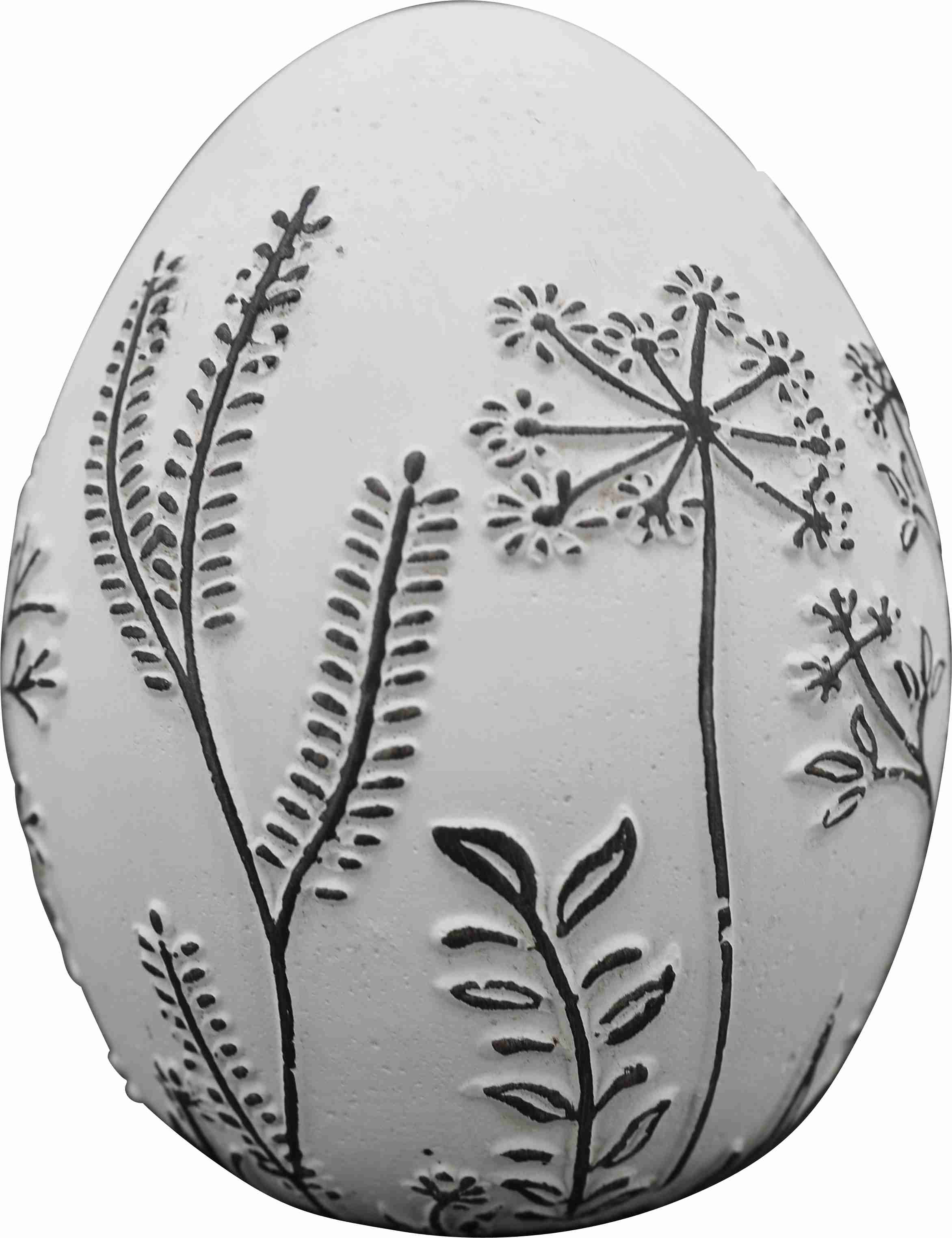 Osterei mit Gräser-Motiv Zement 2er Set weiß/schwarz Modernes Deko-Ei aus Zement Ø12cm H15cm Stilvolle Oster- und Frühlingsdekoration für Innenbereich