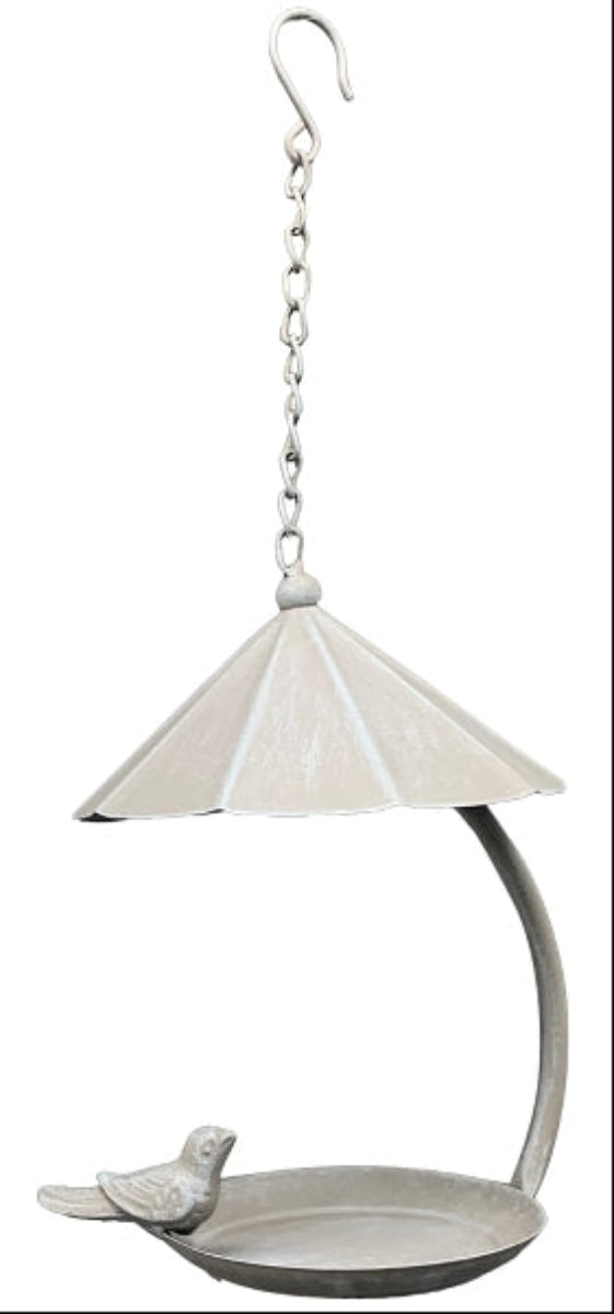 Futterplatz Metall zum hängen 1Vogel creme/grau Ø18x15cm H43cm Futterstation Vogeltränke 2Farben wählbar