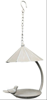 Lade das Bild in den Galerie-Viewer, Futterplatz Metall zum hängen 1Vogel creme/grau Ø18x15cm H43cm Futterstation Vogeltränke 2Farben wählbar
