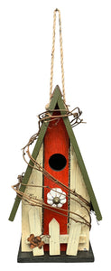 Nistkasten Holz Vogelhaus Nisthöhle Rotkehlchen Meise natur/rot/grün EMA 18x14cm H34cm