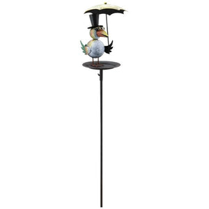 Futterplatz Metall braun Rabe mit Schirm Ø17,7cm H137cm Futterstation Vogeltränke Gartenstecker