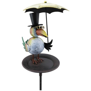 Futterplatz Metall braun Rabe mit Schirm Ø17,7cm H137cm Futterstation Vogeltränke Gartenstecker
