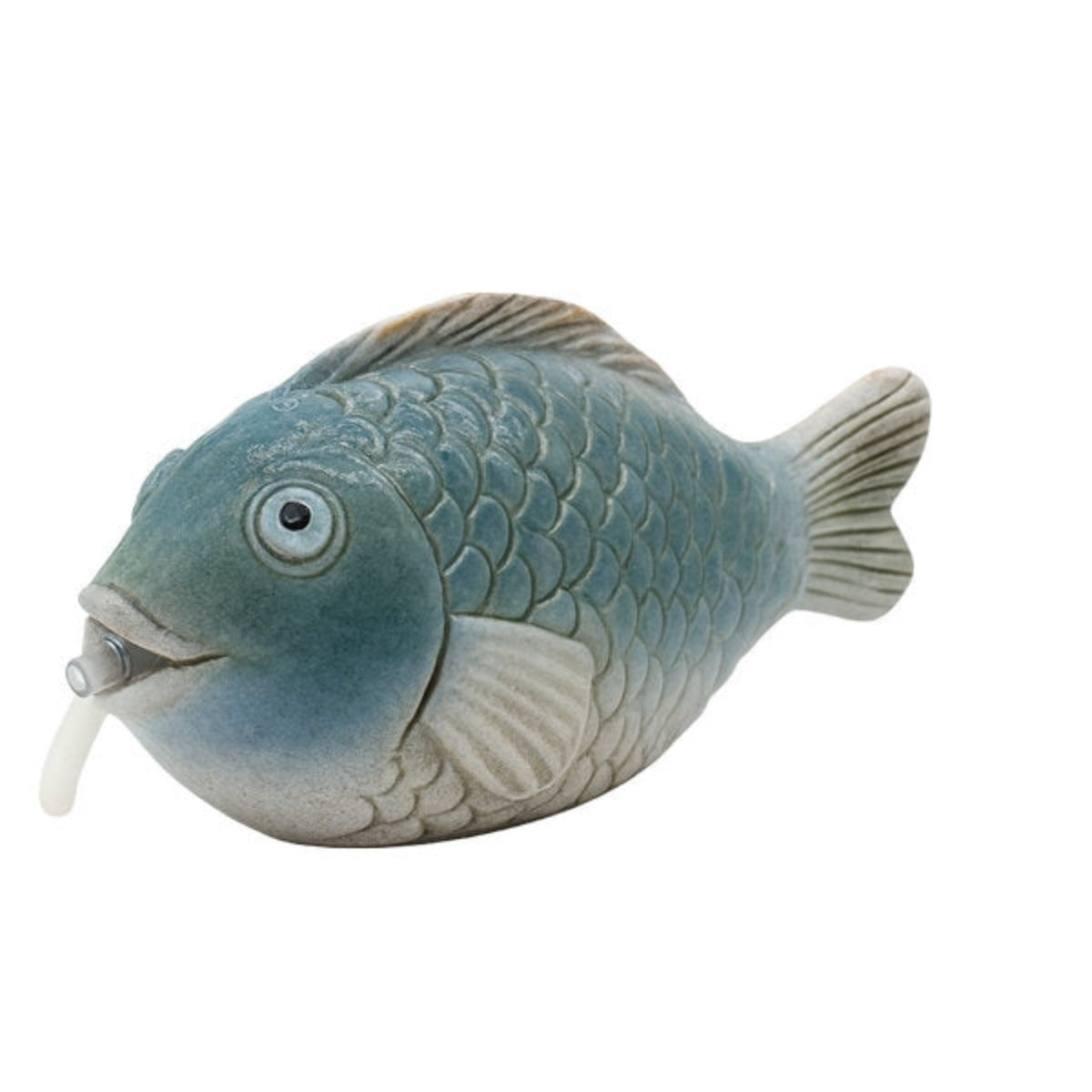 Wasserspeier Fisch und Pumpe blau Steinzeug Wasserspiel 21,6x9cm H11cm Dekorativer Gartenbrunnen für Teich, Wasserschale, Terrasse & Balkon