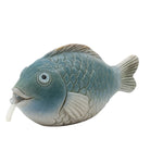 Lade das Bild in den Galerie-Viewer, Wasserspeier Fisch und Pumpe blau Steinzeug Wasserspiel 21,6x9cm H11cm Dekorativer Gartenbrunnen für Teich, Wasserschale, Terrasse &amp; Balkon
