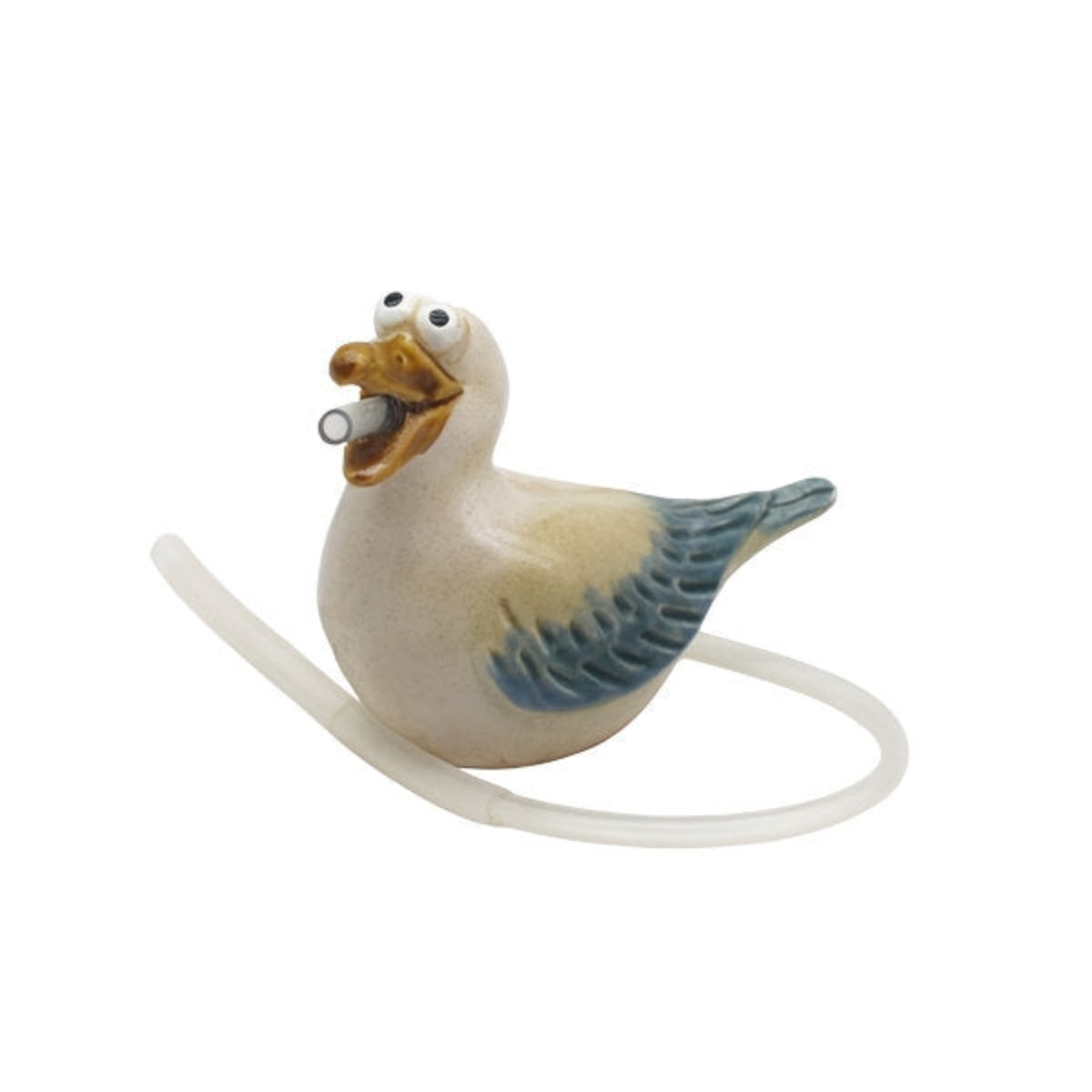 Wasserspeier Möwe und Pumpe blau-natur Steinzeug Wasserspiel 16x8cm H12cm Dekorativer Gartenbrunnen für Teich, Wasserschale, Terrasse & Balkon