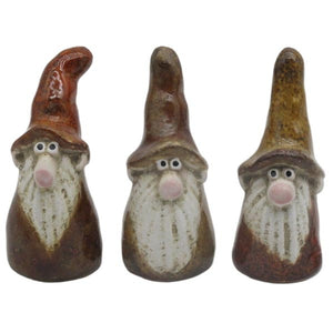 Zwerg Gnom Wichtel Keramik 3fach sort. rost/braun/ocker H8,6cm+H11cm Skulptur Herbst Figur 2Größen wählbar
