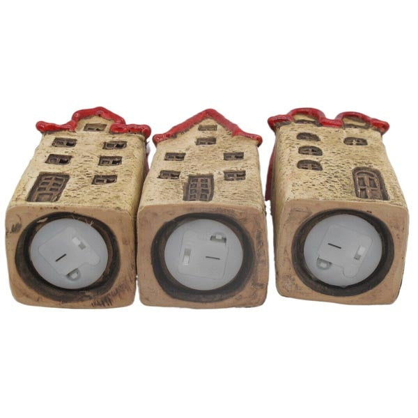 Deko Haus LED Keramik Ø6,1x5,6cm H15,7cm MARTA Dekohäuser 3fach sort. stehend rot/natur Herbst Dekoration