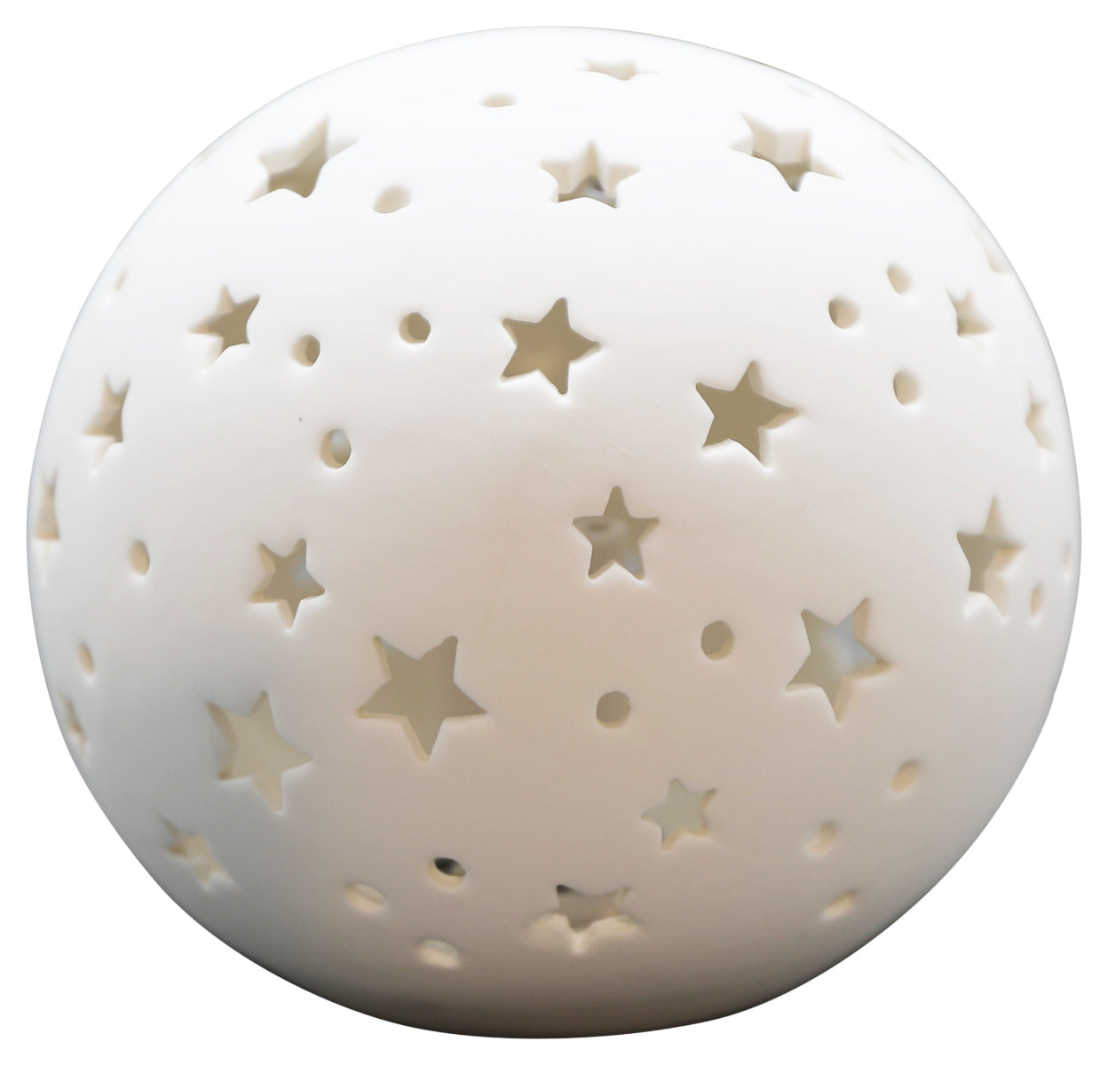 LED Porzellan Kugel creme Ø12,7cm+Ø15,6cm Stern mit Timer Weihnachten Tischdeko 2Größen wählbar