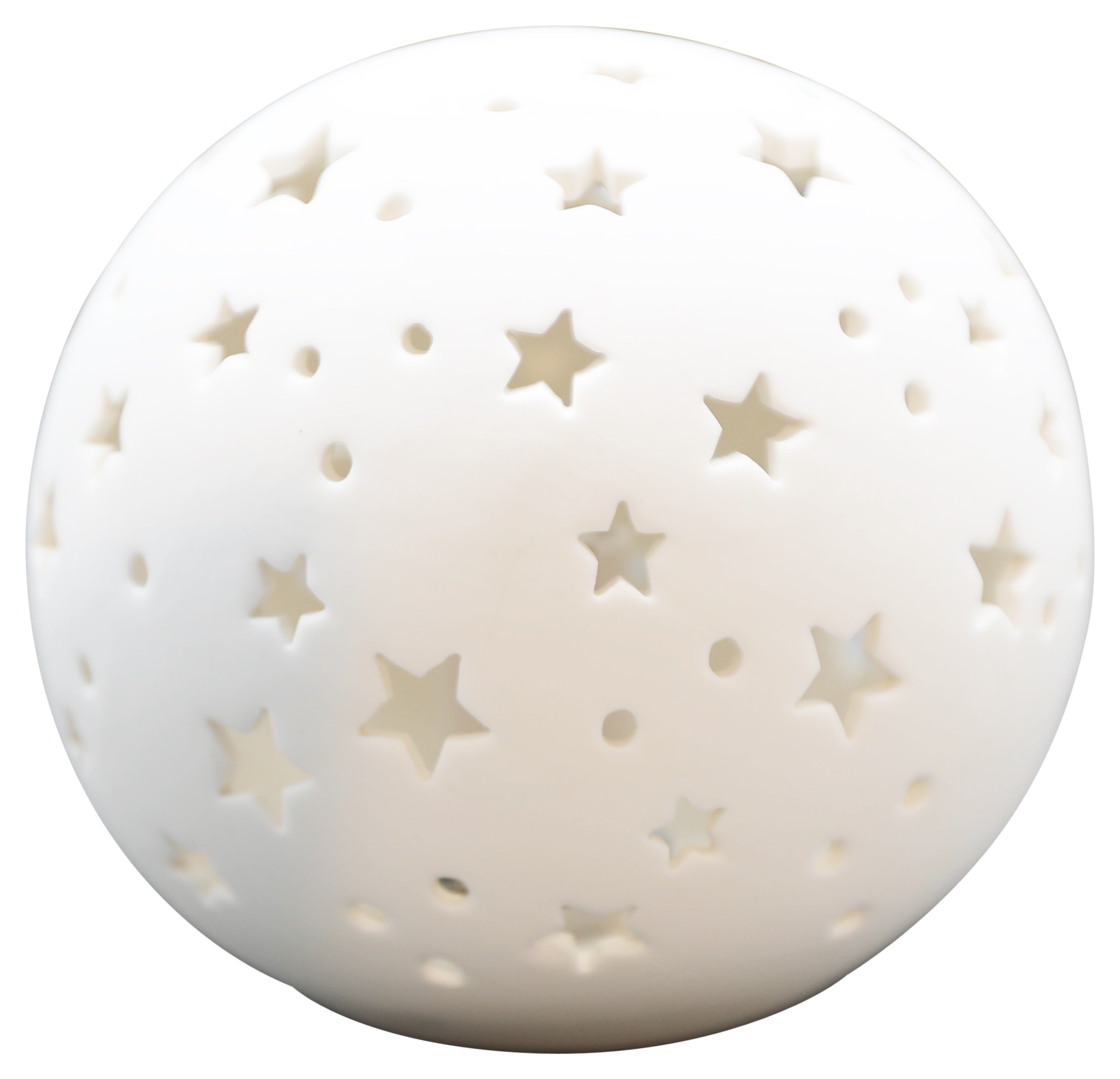 LED Porzellan Kugel creme Ø12,7cm+Ø15,6cm Stern mit Timer Weihnachten Tischdeko 2Größen wählbar