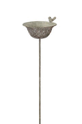 Vogeltränke auf Stab aus Eisen grau/braun gewischt 95cm Höhe Vogelbad mit Dekoschale 20x17cm Gartendekoration für Wildvögel