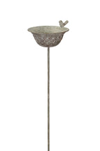 Vogeltränke auf Stab aus Eisen grau/braun gewischt 95cm Höhe Vogelbad mit Dekoschale 20x17cm Gartendekoration für Wildvögel