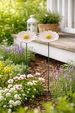 Lade das Bild in den Galerie-Viewer, 2x Blüte Margerite Keramik weiß Gartenstecker Ø7,5cm + Ø9cm Stab 48cm Stecker Blütenstecker Garten 2Größen wählbar
