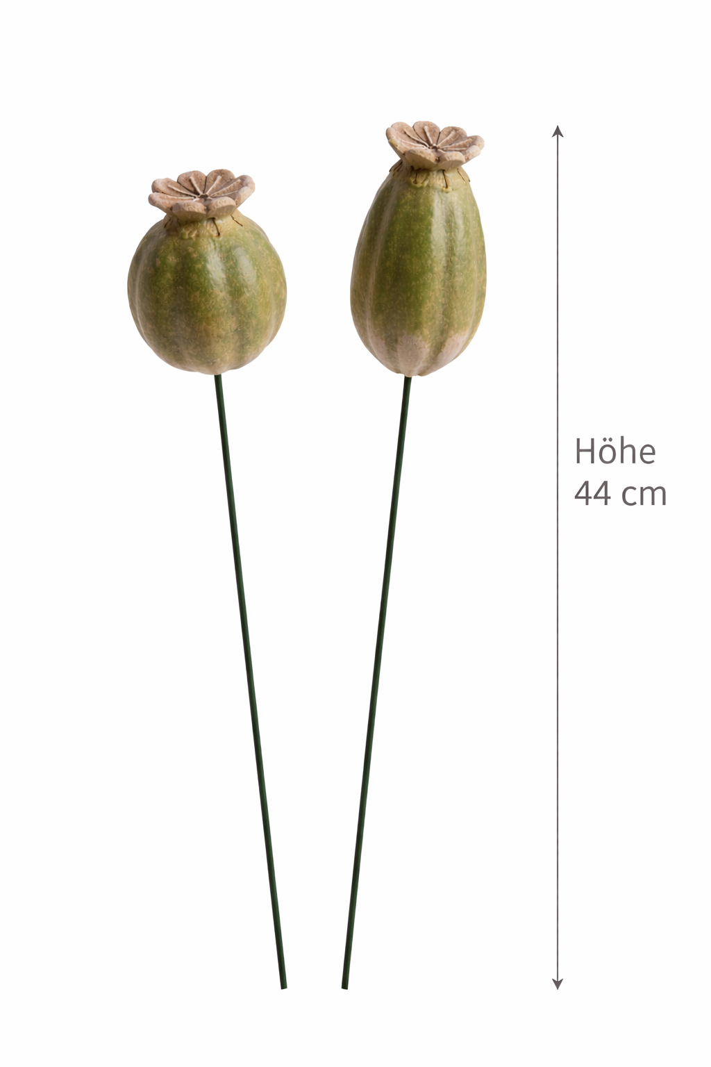 Mohn Mohnkapsel okka-grün Keramik 2fach sort. Gartenstecker H34cm + H44cm Stecker Herbst Garten 2Größen wählbar
