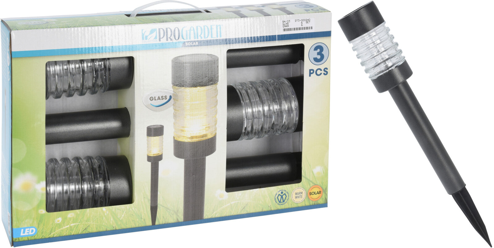 Solarleuchte Außenlampe Steckleuchte LED Metall Glas Erdspieß Wegeleuchte 3er Set grau
