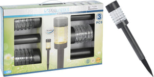 Solarleuchte Außenlampe Steckleuchte LED Metall Glas Erdspieß Wegeleuchte 3er Set grau