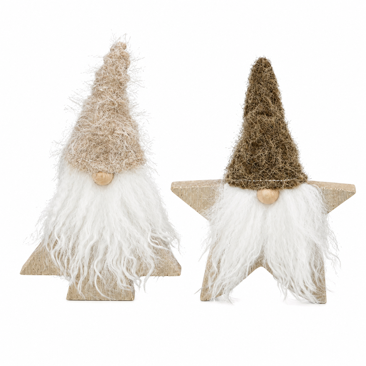 Wichtel Weihnachtswichtel Ø12x3,5cm H15cm Holz Pinie 2 Modelle sort. Baumwichtel+Sternwichtel Weihnachtsdeko natur/braun Herbst Weihnachten Skulptur Figur