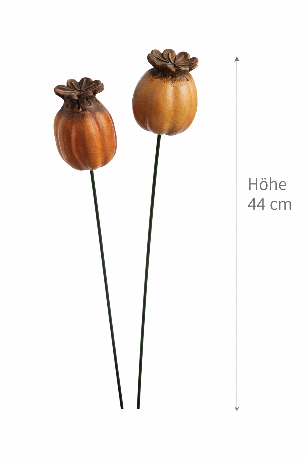 Mohn Mohnkapsel okka/braun Keramik 2fach sort. Gartenstecker Klatschmohn H34cm + H44cm Stecker Herbst Garten 2Größen wählbar