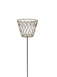 Korb am Stab Pflanzkorb Metall braun/creme Pflanzschale Shabby Gartendeko Ø20cm H117cm
