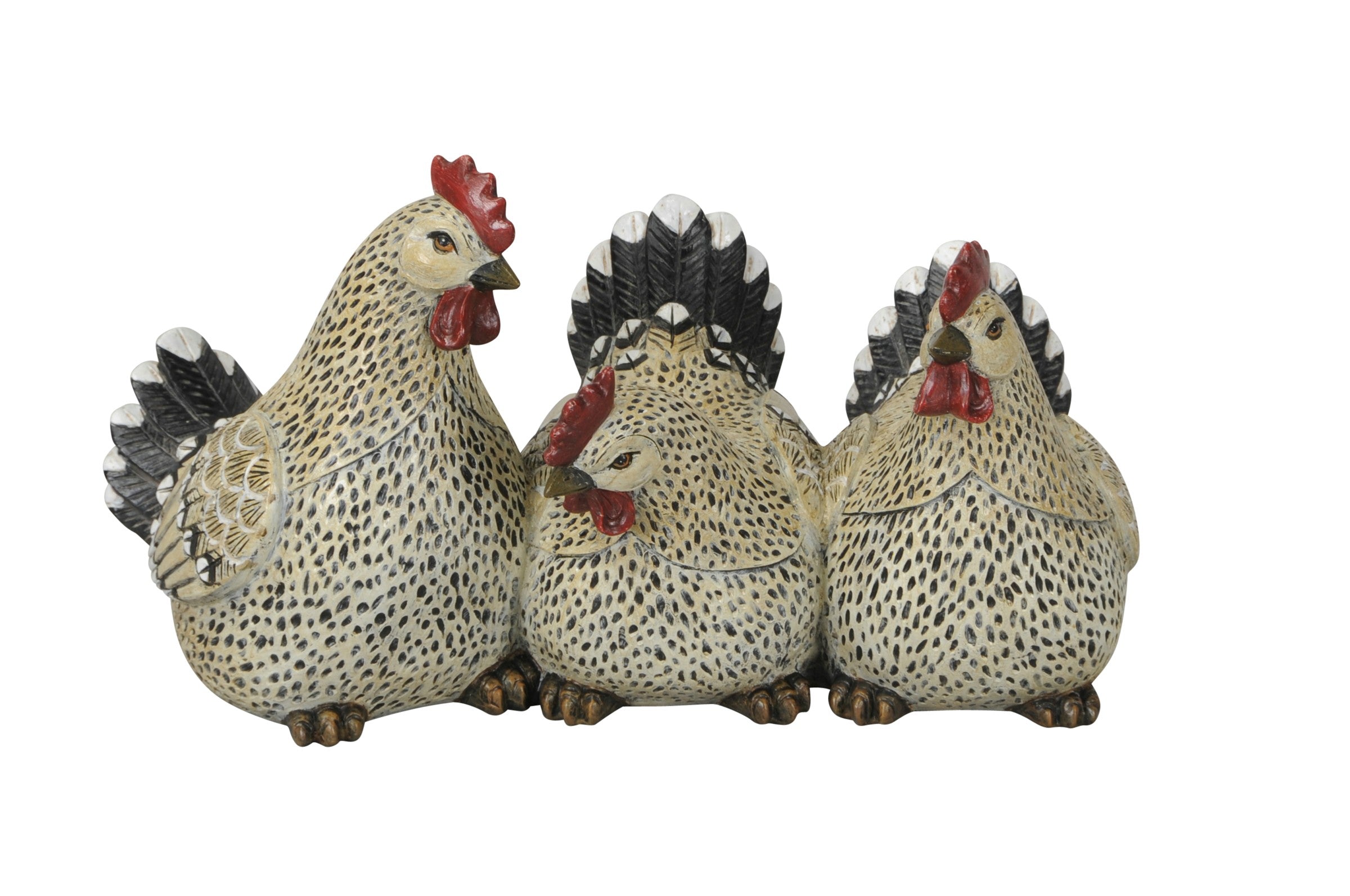 Deko Hühner Set 3-teilig natur/schwarz – Landhausstil Dekofiguren aus Polyresin,29,5x15 cm Hoch ca. 17cm Ostern Skuptur