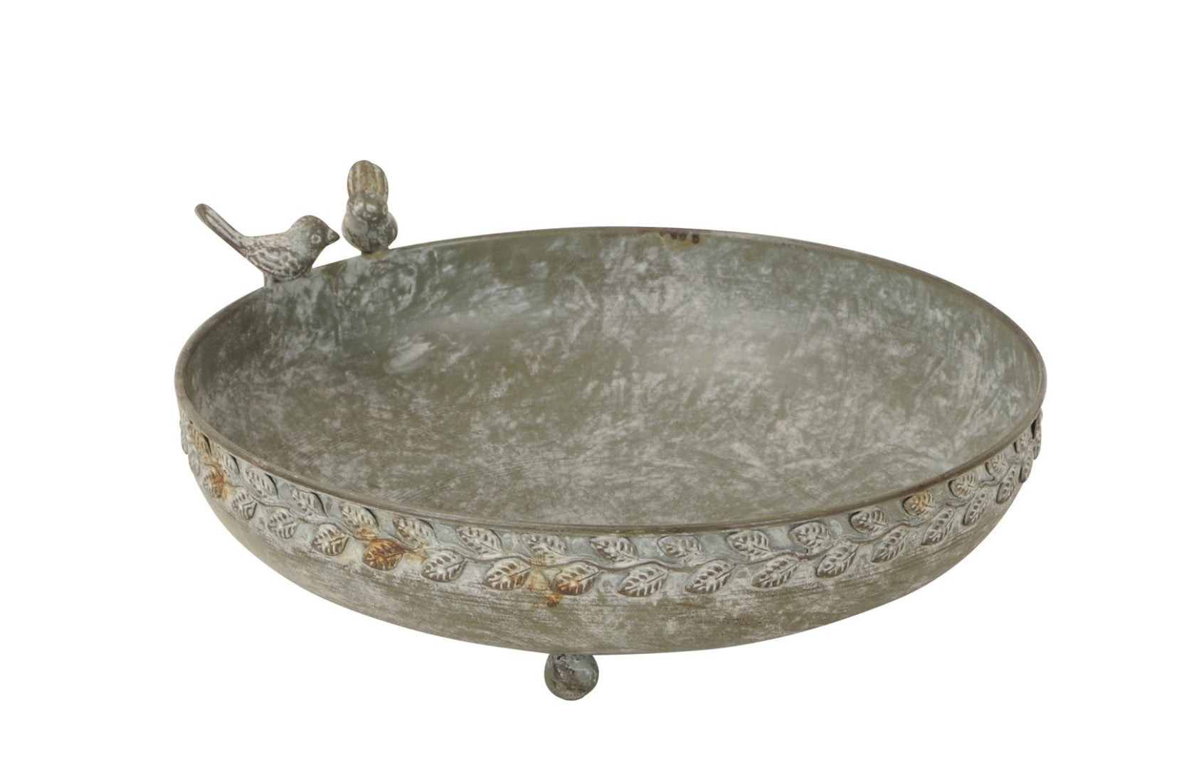 Vogeltränke mit 2 Spatzen Vogelbad Gartendeko Futterstelle antik grün Ø30cm H12cm