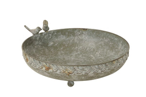 Vogeltränke mit 2 Spatzen Vogelbad Gartendeko Futterstelle antik grün Ø30cm H12cm