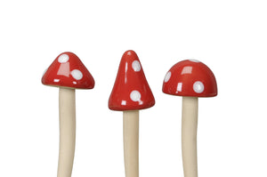 Pilz Keramik Garten Stecker 3fach sort. Wald rot-weiß Ø3,5cm H13cm Herbst Fliegenpilz Dekoration