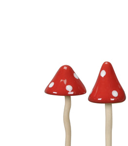 Pilz Keramik Garten Stecker 2fach sort. Wald rot-weiß Ø6,5cm H17cm Herbst Fliegenpilz Dekoration