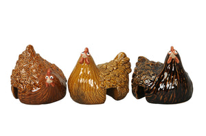 3x Huhn Henne Keramik Randhocker 3farbig sort. Landhaus Ø14x13cm H12,5cm