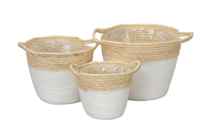 Korb mit Henkel 3erSet natur/weiss Seegras  Ø17-23 cm