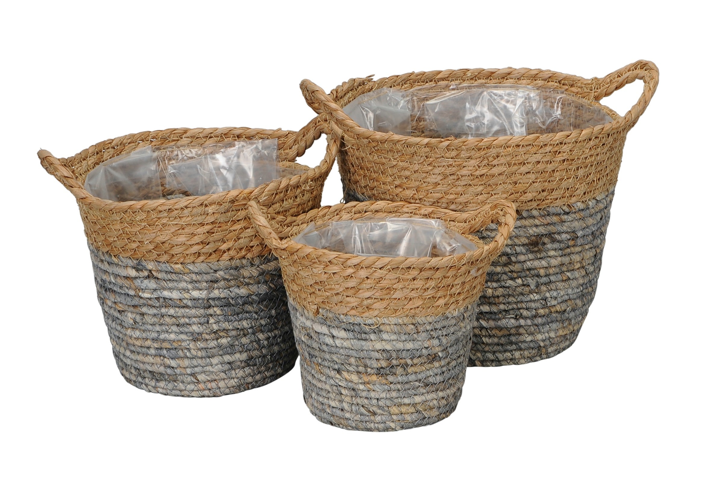 Korb mit Henkel 3erSet natur/grau Seegras  Ø17-23 cm