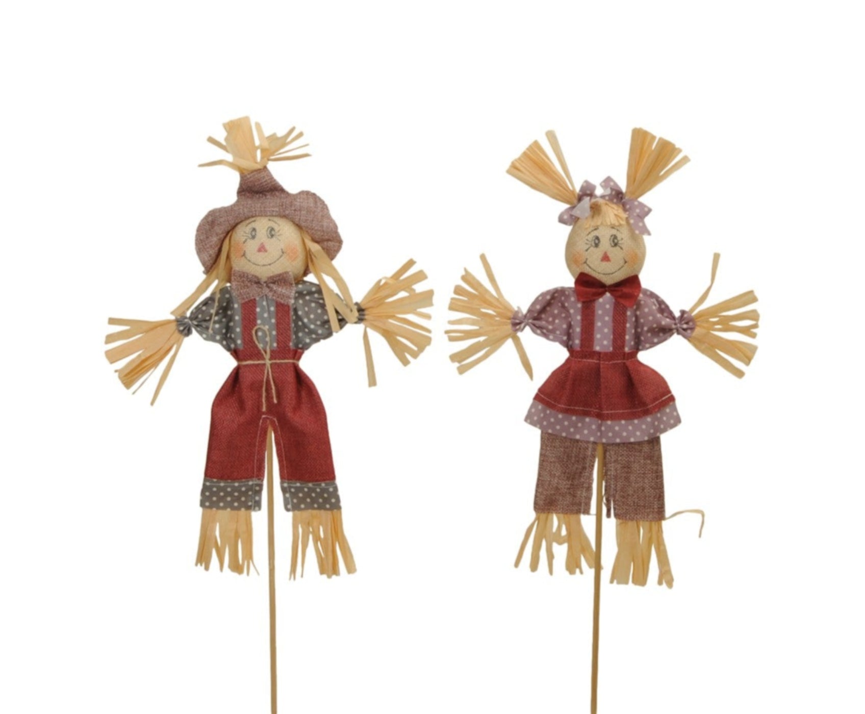 Herbstdeko 4x Vogelscheuche Stroh Puppe 2fach sort. bordo 2,5cm H32cm Herbst Dekoration