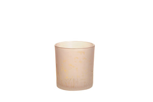 Windlicht Glas Teelichthalter rosa/gold Blüten 2Größen wählbar