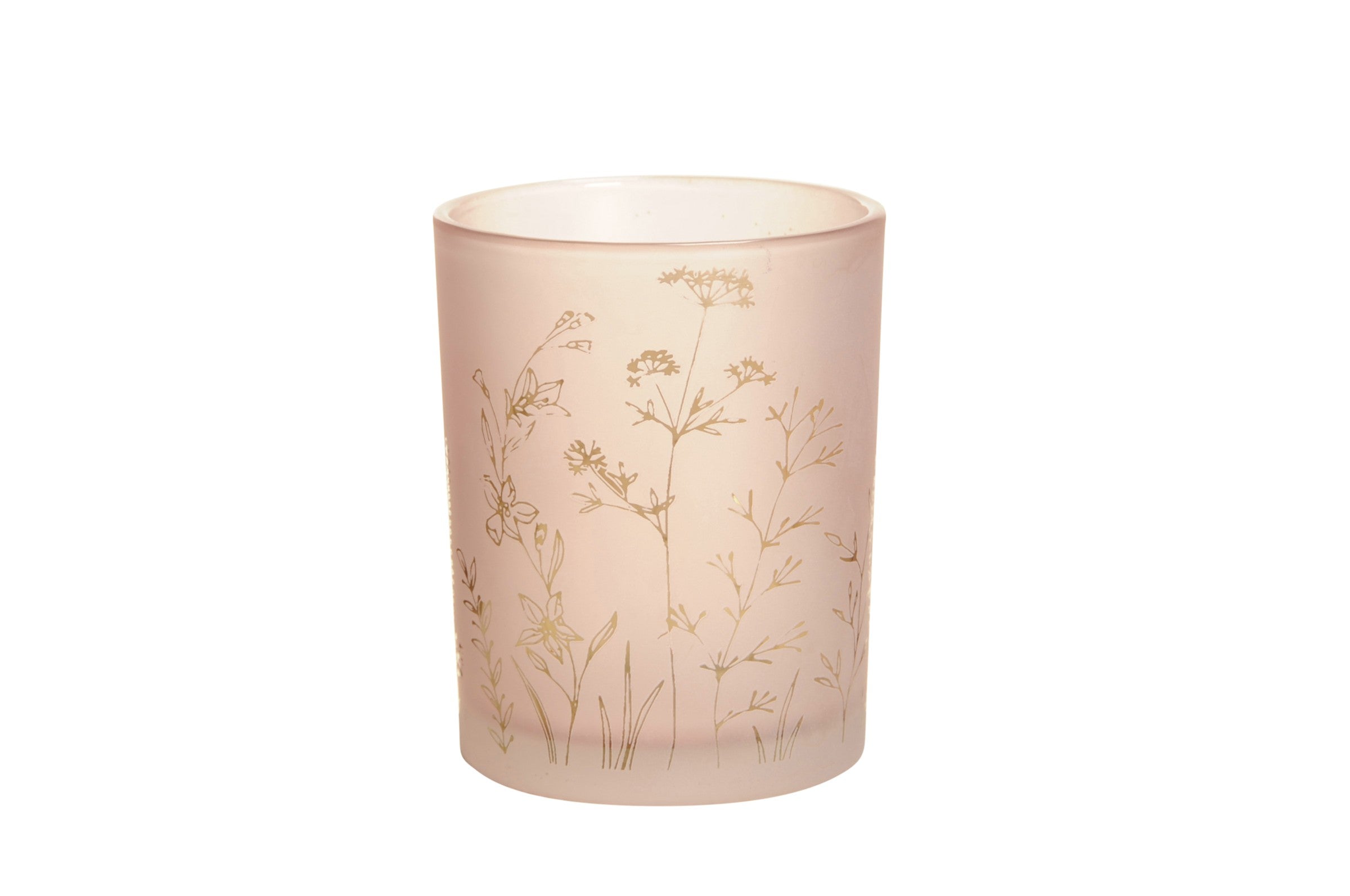 Windlicht Glas Teelichthalter rosa/gold Blüten 2Größen wählbar