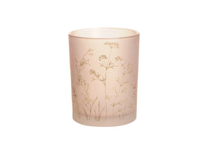 Windlicht Glas Teelichthalter rosa/gold Blüten 2Größen wählbar