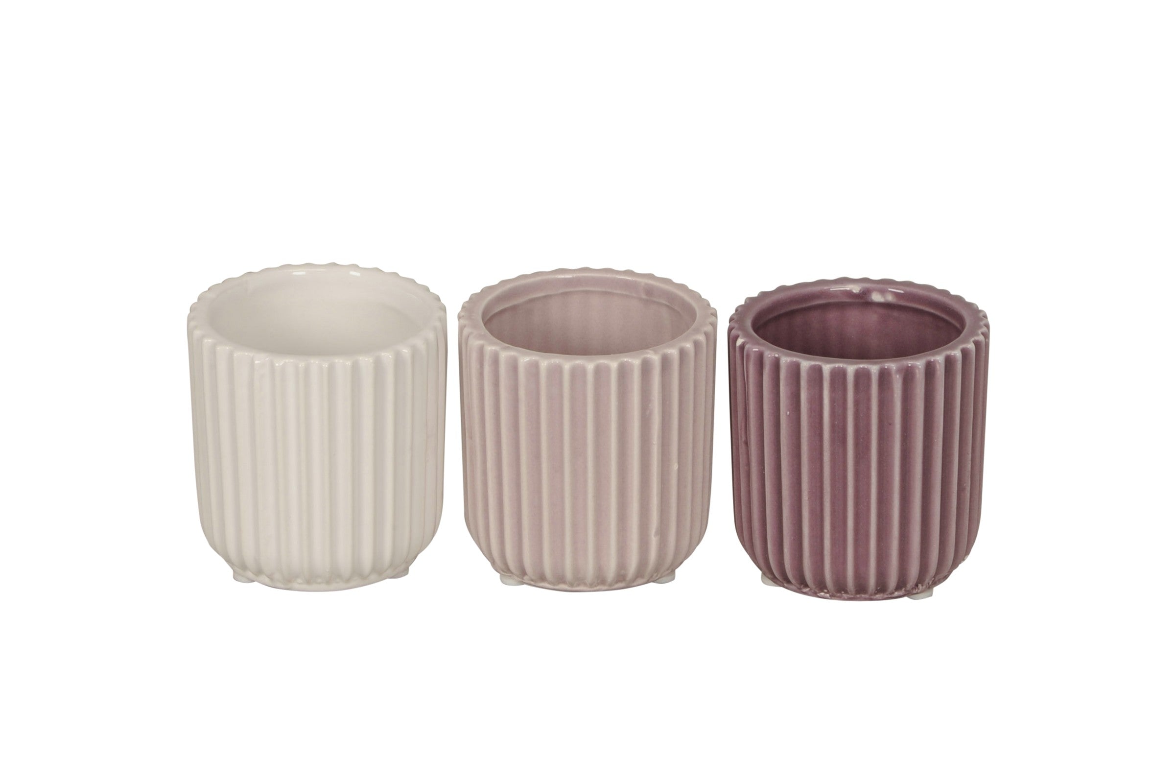 Topf Keramik 3farbig sort. weiss/rosa/lila Übertopf Ø7cm H7cm