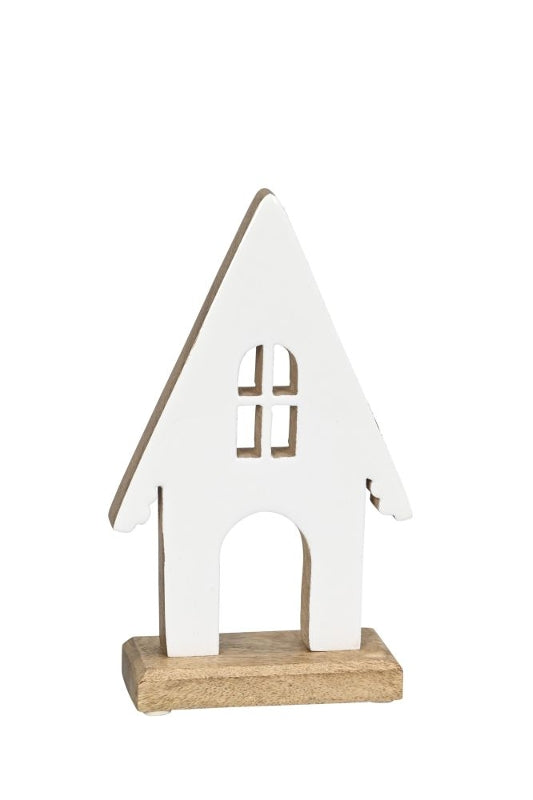 Haus Holz weiß/natur Dekohaus Mangoholz 12x5,5cm H21cm