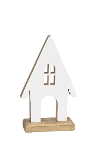 Haus Holz weiß/natur Dekohaus Mangoholz 12x5,5cm H21cm