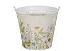 Lade das Bild in den Galerie-Viewer, Metall-Eimer mit Henkel Ø16cm H14cm "Blumenwiese" Vintage-Landhausstil für Pflanzen &amp; Wohnaccessoires vielseitig als Blumentopf, Aufbewahrung oder Deko
