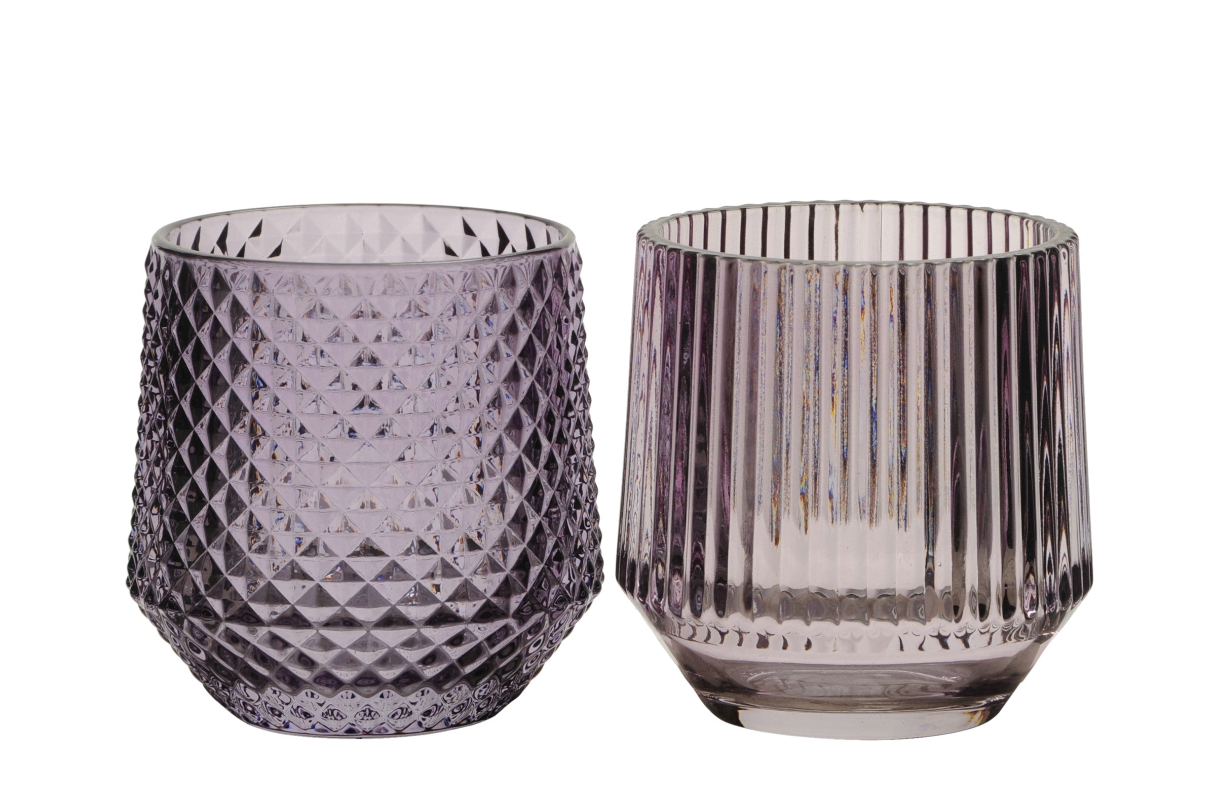 Windlicht 2Fb.sort. Glas Teelichthalter flieder/lila 2Größen wählbar