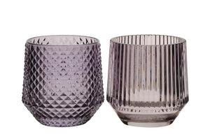 Windlicht 2Fb.sort. Glas Teelichthalter flieder/lila 2Größen wählbar