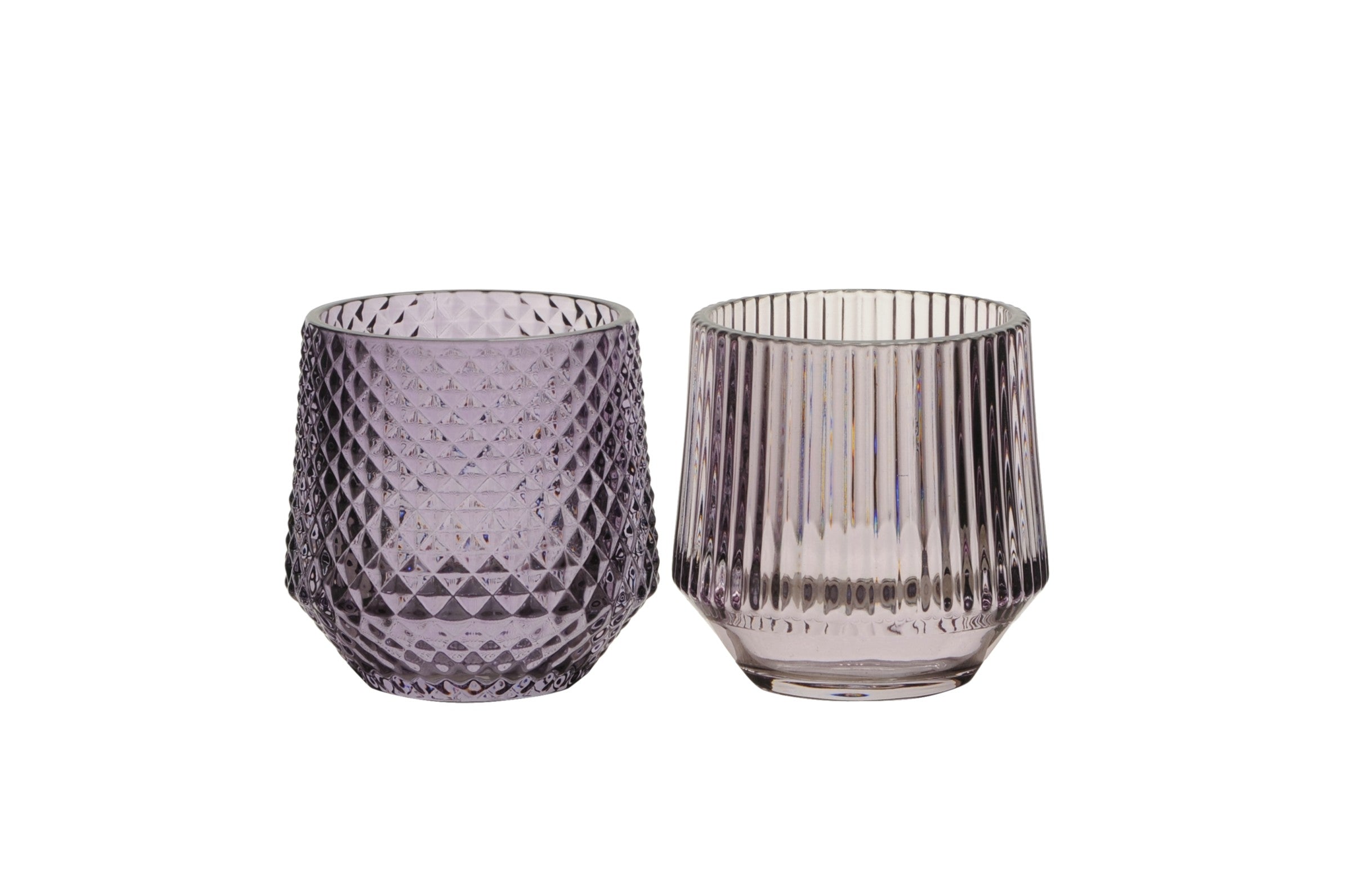 Windlicht 2Fb.sort. Glas Teelichthalter flieder/lila 2Größen wählbar